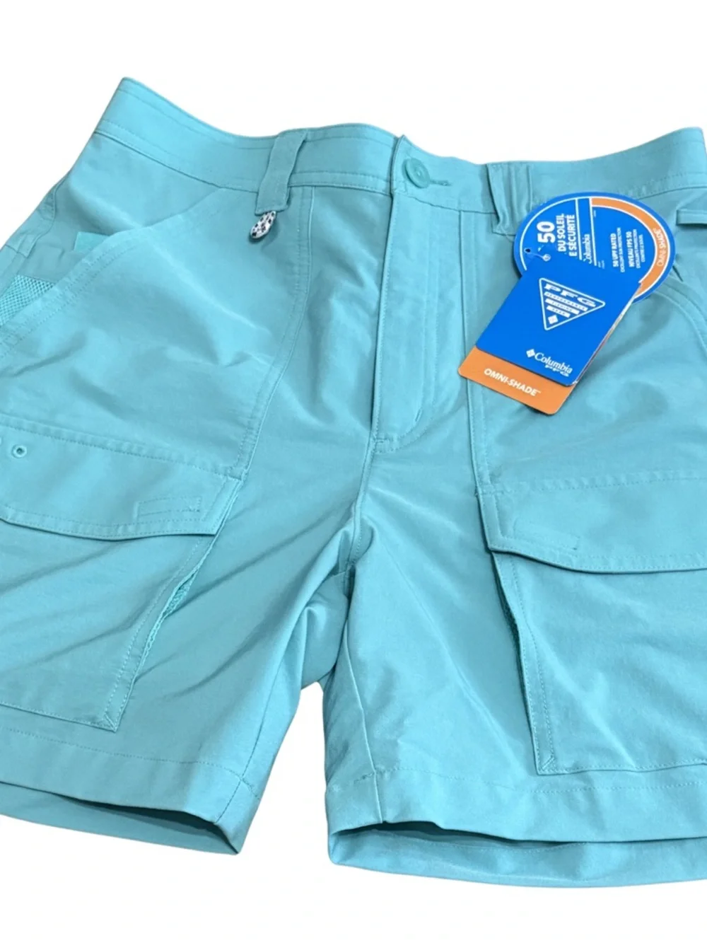 Columbia PFG Permit III 6 in ins. Aqua Blue Cargo Shorts Lined Pockets NWT Sz Sm